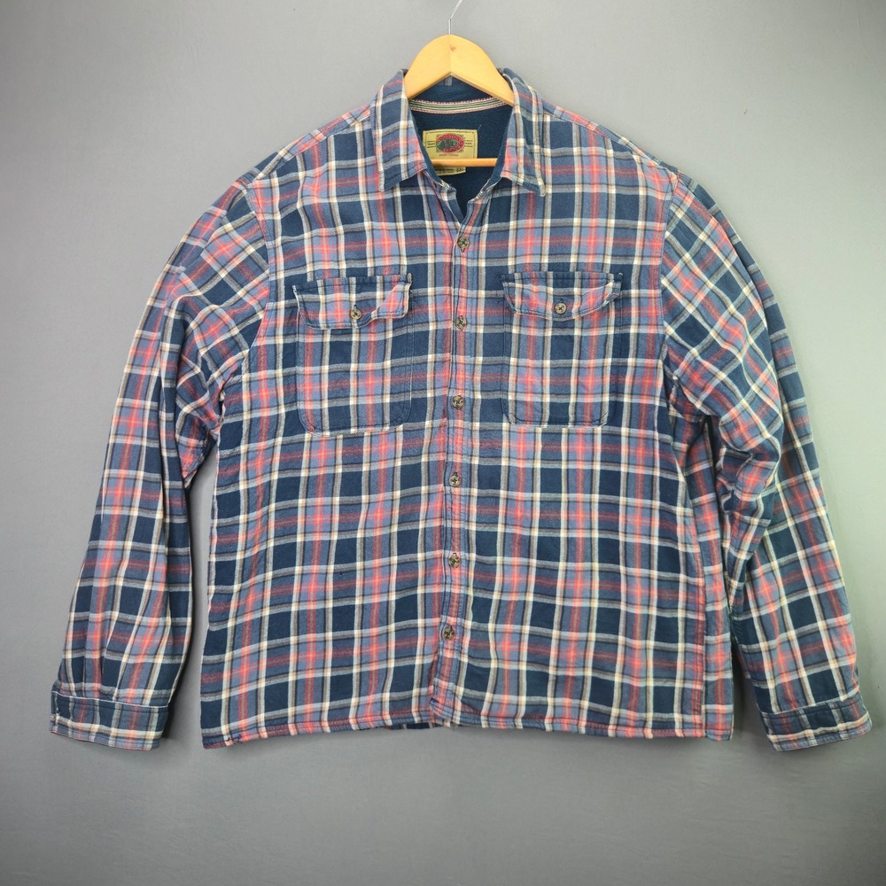 Boston Traders Flannel Shirt Jacket XXL Blue Red Plaid Fleece Lined Button Up